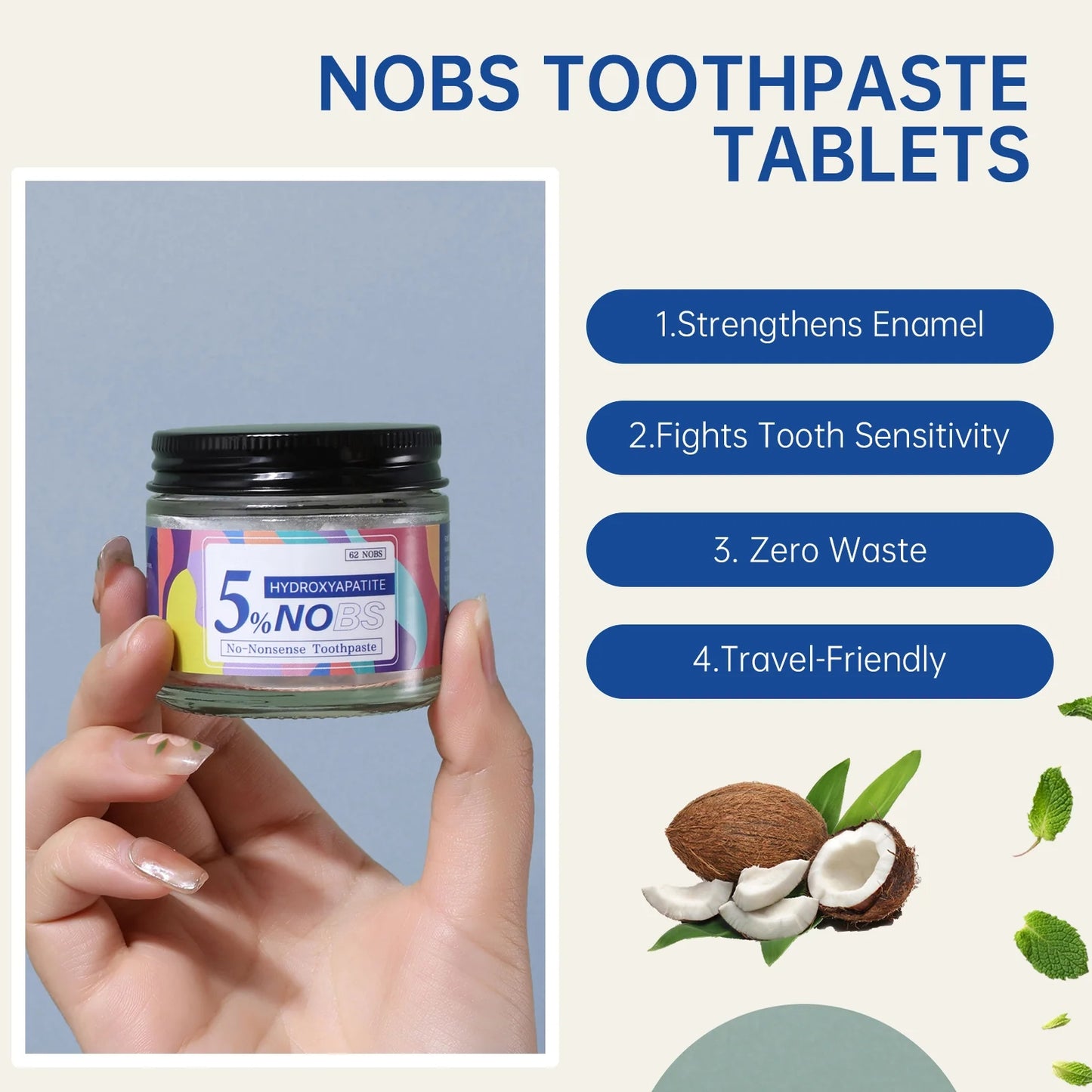 Solid Toothpaste Tablets | Brightening & Long-Lasting Fresh Breath | Fluoride-Free, Eco-Friendly & Travel-Friendly